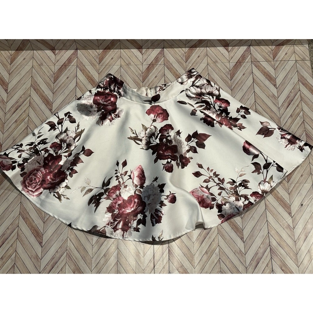 Jodi Kristopher Women's Floral A-Line Mini Skirt 3 Ivory‎ Rose Flare Y2K Purple